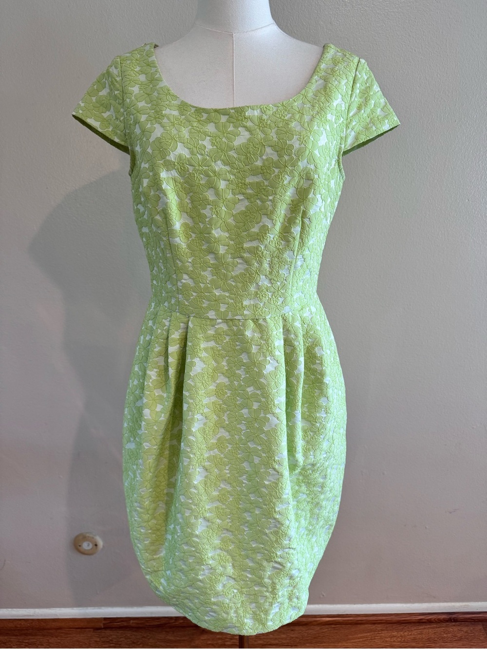 Betsey Johnson Lime Green Floral Jacquard Fit Flare Dress Size 8